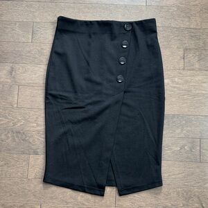 Revamped Black Pencil Skirt with Button Accents